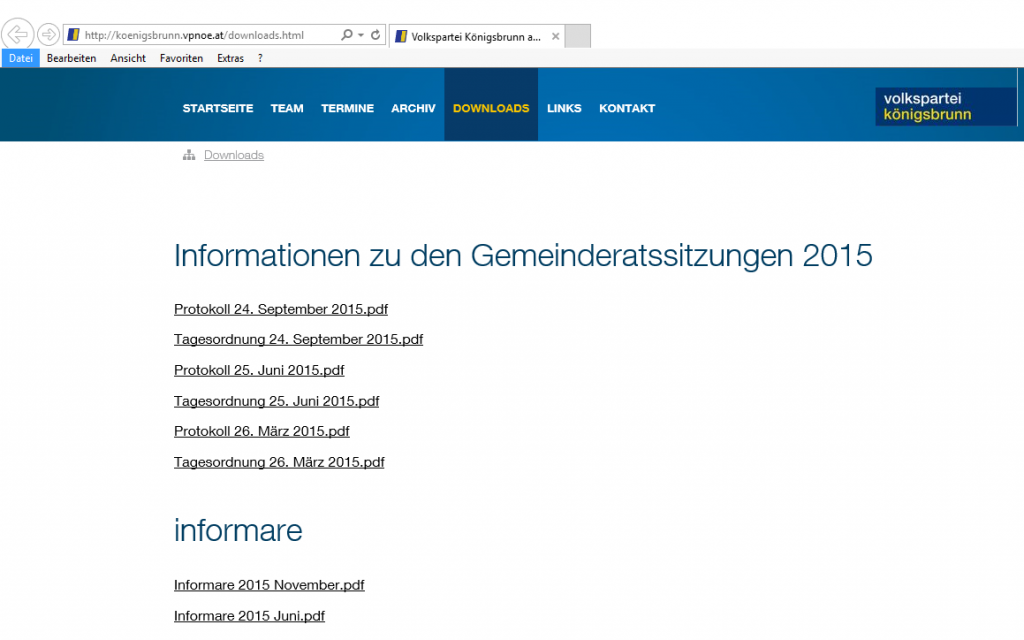 Screenshot der Downloadseite der ÖVP-Königsbrunn